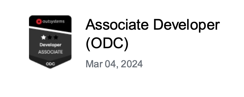 OutSystems Associate Developer - ODC Certificate